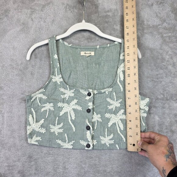 Madewell Crop Top Womens Small Green Palm Tree Button Front Tank Sleeveless - Picture 3 of 9